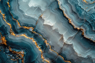  3d wallpaper blue and gray agate surface with golden veins, seamless texture. Created with Ai - obrazy, fototapety, plakaty