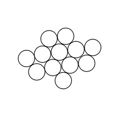 A series of circles are arranged in a pattern. The circles are all the same size and are evenly spaced. The image has a simple and organized appearance