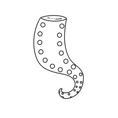 A long, thin, white object with a black dot pattern. It is a drawing of a squid tail