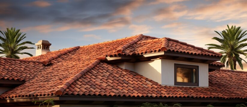 This image captures a close-up shot of a roof, showcasing a vivid red tile among the other tiles, adding a pop of color to the architecture