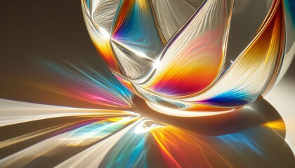 Close-up of light passing through a translucent, colored glass object, creating a kaleidoscope effect on a white surface. - obrazy, fototapety, plakaty