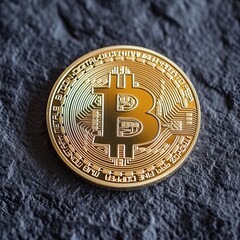 Shimmering Golden Bitcoin on a Rugged Surface