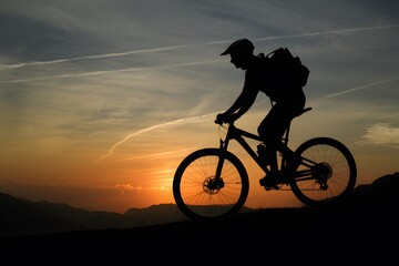Obraz premium StockImage Silhouette of a mountain biker against sunset sky photo