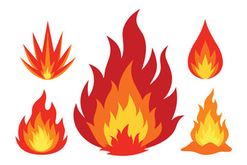 fire flames. Fireball flame, red hot fire and campfire fiery silhouettes vector set. Burning effect, dangerous natural phenomenon. Blazing wildfire