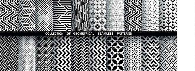 Geometric set of seamless black and white patterns. Simple vector graphics. - 774594164