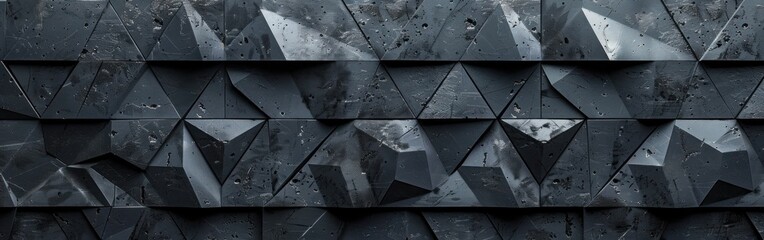 Geometric Fluted Triangles on Anthracite Gray Concrete - Abstract Mosaic Wallpaper Texture for Background Banner
