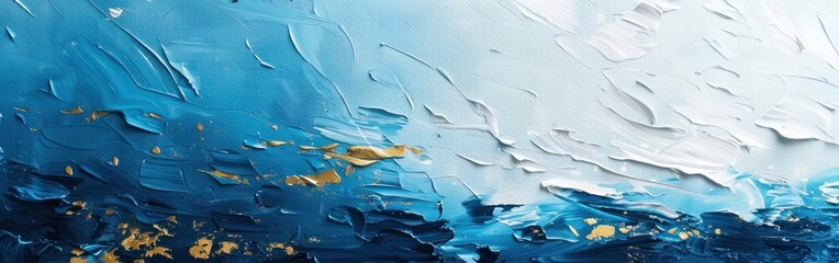 Blue and Gold Abstract Canvas Texture with Oil Brushstrokes and Palette Knife - Rough Art
