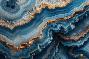 A closeup of an intricate blue and silver agate surface, showcasing the natural patterns in its crystallike texture. Created with Ai - obrazy, fototapety, plakaty