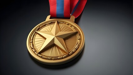 A gold medal featuring a star. concept of a prize and triumph