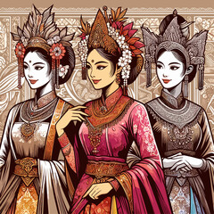 Kartini Indonesian Woman Wearing Traditional Dress illustration