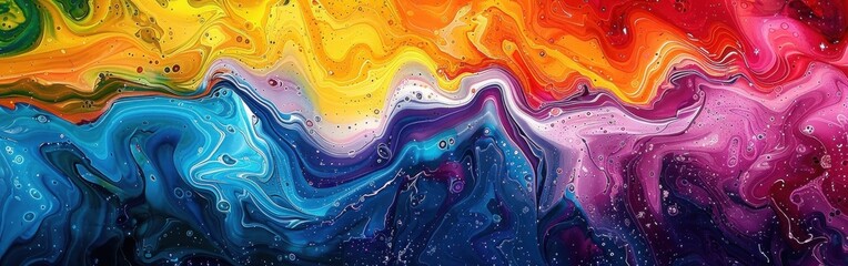 Marbled Colorful Waves: Acrylic Paint & Ink Abstract with Bold Rainbow Swirls & AI Texture for...