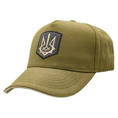 Khaki Patriotic Cap with Ukrainian trident. This is the national coat of arms of Ukraine, not a...
