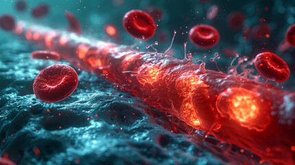 Hemoglobin, Red Blood Cells Flowing in a Vessel. Generated-AI