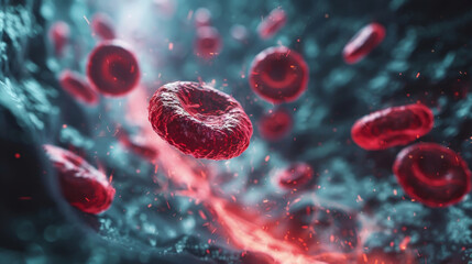 Hemoglobin, Red Blood Cells Flowing in a Vessel. Generated-AI