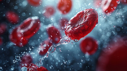 Fototapeta premium Hemoglobin, Red Blood Cells Flowing in a Vessel. Generated-AI