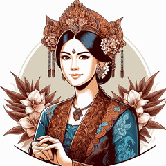 Kartini Indonesian Woman Wearing Traditional Dress illustration