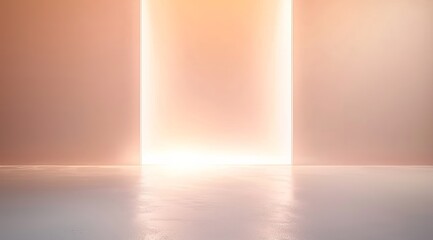 Minimal light beige background with a light pink wall, built-in lighting, and a smooth floor for presentation. Made with generative AI technology.