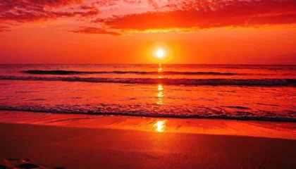 Muurstickers Beautiful red sunset beach background © SANTANU PATRA