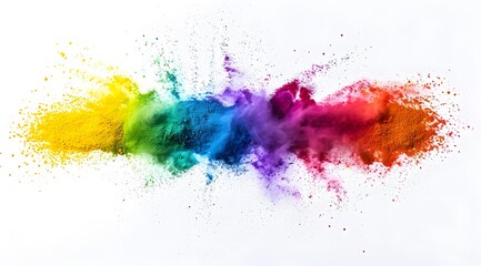 Fototapeta premium Rainbow Color Powder Explosion on White Background, Flat Lay Composition