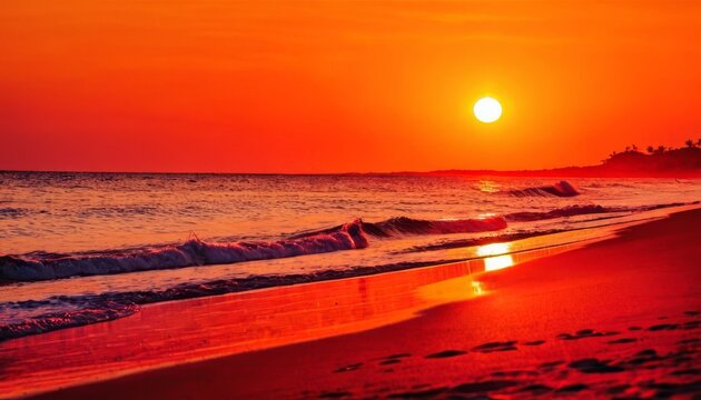 Beautiful red sunset beach background