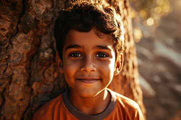 Portrait of a young indian boy smiling at the camera. - Powered by Adobe