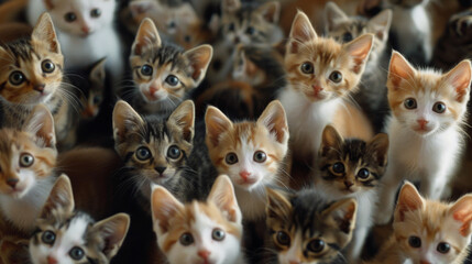 Background filled with cute kittens looking at camera