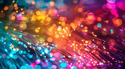 colorful fiber optics with blur bokeh background - obrazy, fototapety, plakaty