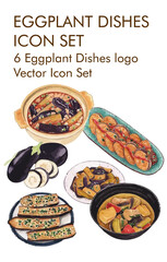 Eggplant dishes logo vector icon set 