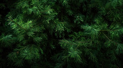 Nature photography capturing a vibrant pine forest and cypress trees with dark green foliage, in photorealistic detail