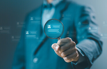 company service to recruit customers and hire, a human resource manager. concept of HR and...