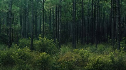 a vibrant pine forest and cypress trees with dark green foliage are showcased in this nature photography