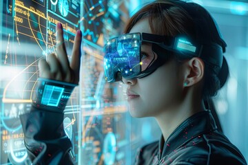 Graphics illustrating futuristic AR concepts, such as holographic displays, gesture-based controls, and immersive virtual environments, offering glimpses into the potential of AR technology
