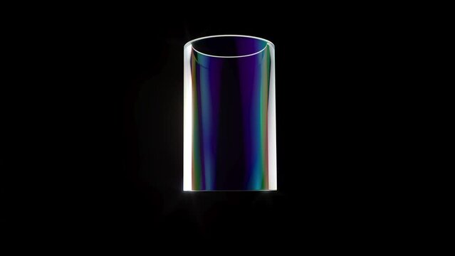 Holographic cylinder glass or crystal geometric object on black back able to loop endless 4k