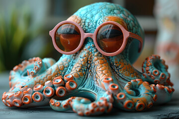 Octopus wearing glasses. Created with Ai