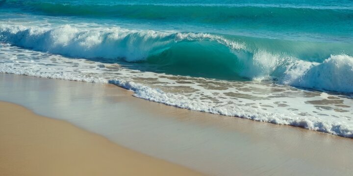 beautiful sandy beach and soft blue ocean wave for background