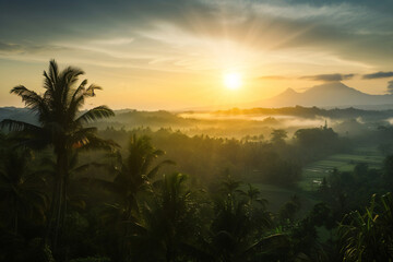Fototapeta na wymiar photo sunrise over bali jungle