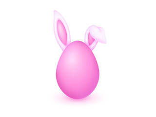 Pink easter egg with funny ears of rabbit isolated on white background. 3D design elements for Happy Easter concept. Vector illustration.