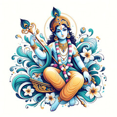 Vector Illustration of Shree Krishna for Janmashtami. - obrazy, fototapety, plakaty