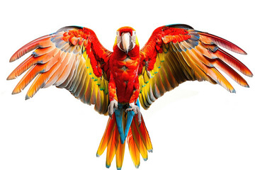 Obraz premium A vibrant parrot with its wings spread wide, isolated on a white background