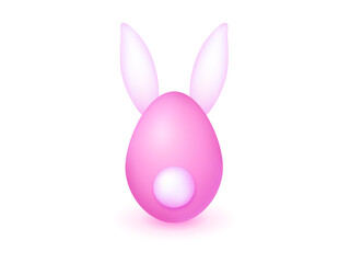 Pink easter egg with funny ears of rabbit a back view isolated on white background. 3D design elements for Happy Easter concept. Vector illustration.