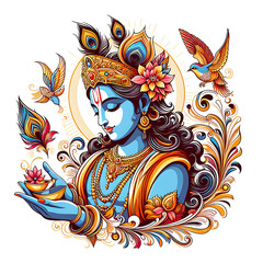 Vector Illustration of Shree Krishna for Janmashtami. - obrazy, fototapety, plakaty