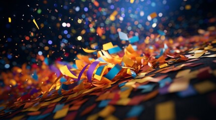 Colorful streamers of confetti and streamers of confetti on a stage