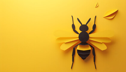 Paper bee cutout against yellow background
