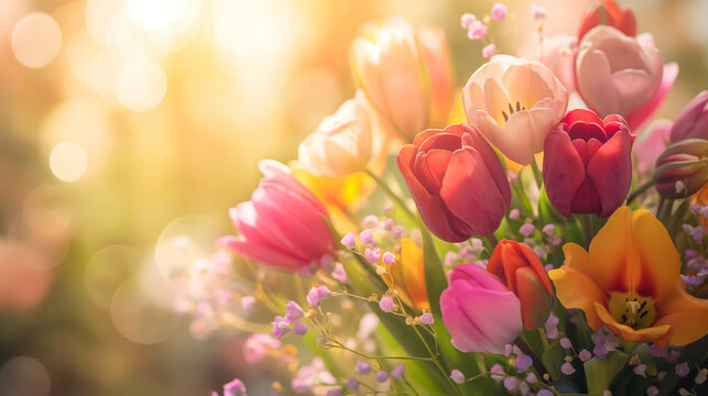 Mother's Day background image filled with colorful flowers, symbolizing love, care and gratitude for mom