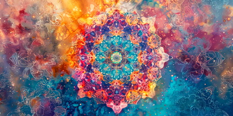 Intricate watercolor mandala pattern , bringing a sense of harmony and balance to any space. Generative AI