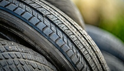 Close-up shot of tire treads, showcasing their depth, automobile background 