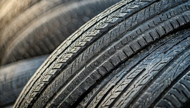 Close-up shot of tire treads, showcasing their depth