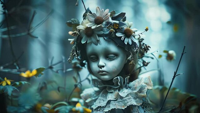 A creepy doll in the forest