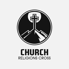Church cross logo. Simple religion vector design. Isolated with soft background.