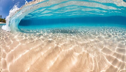 Fototapeta na wymiar water wave underwater blue ocean swimming pool wide panorama background sandy sea bottom isolated white background